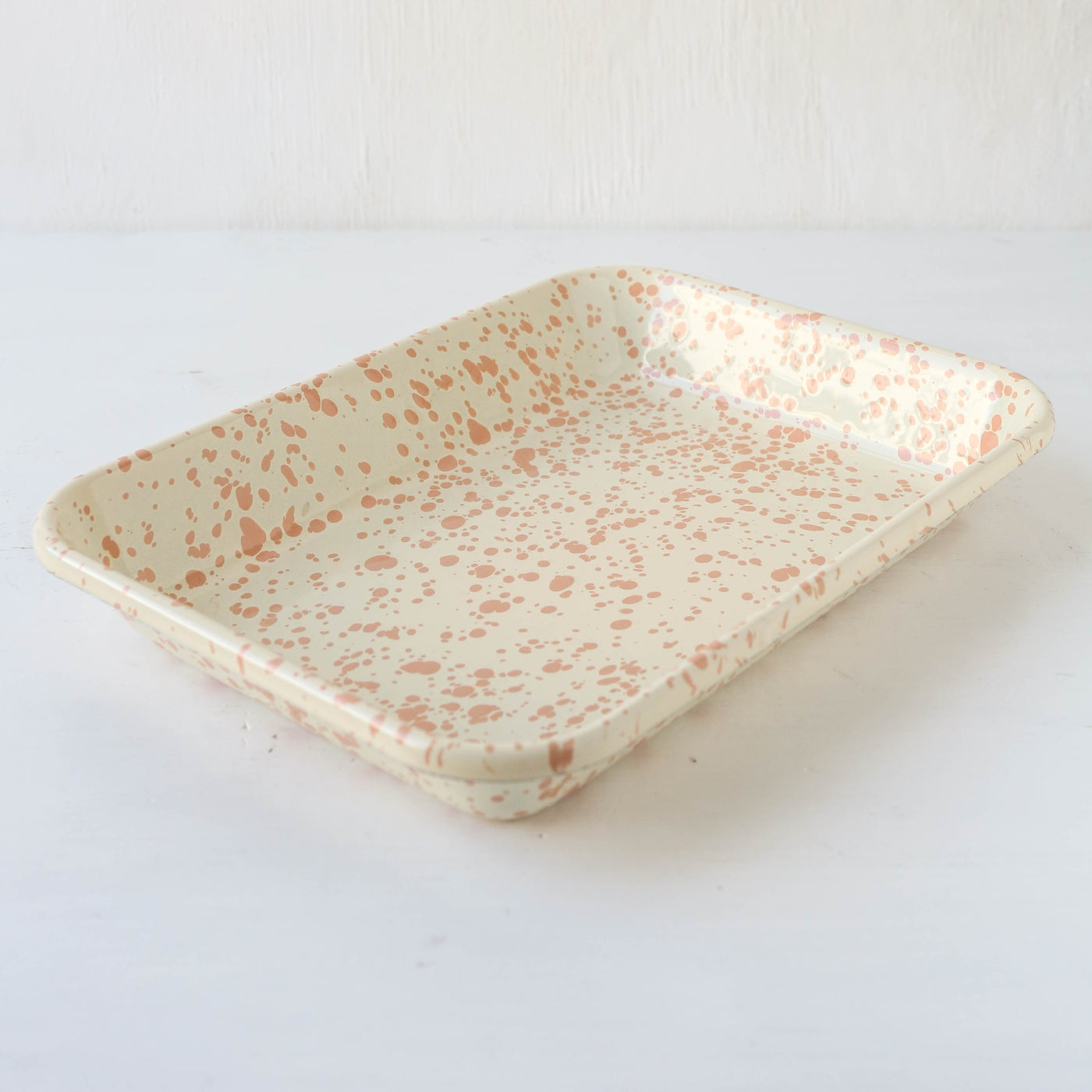 Splatterware Enamel Small Roasting Tray - Peachy Pink