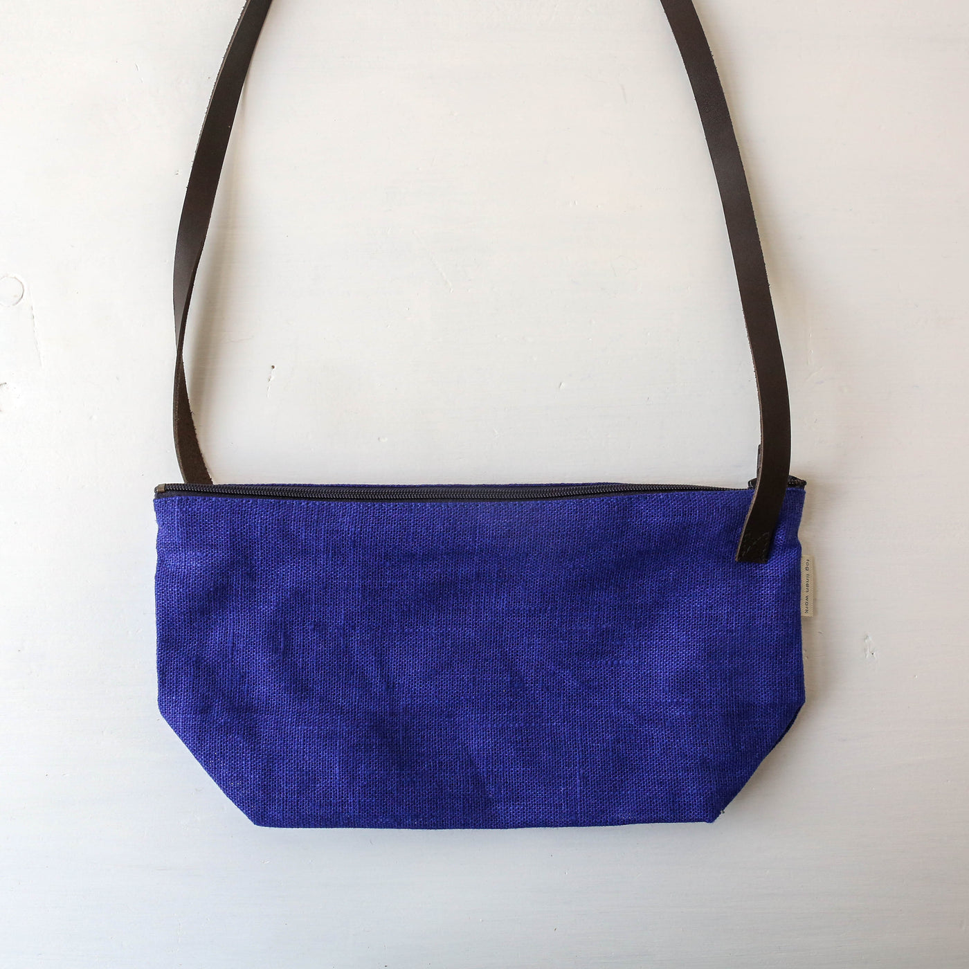 Small Linen Cross Body Bag with Leather Handle