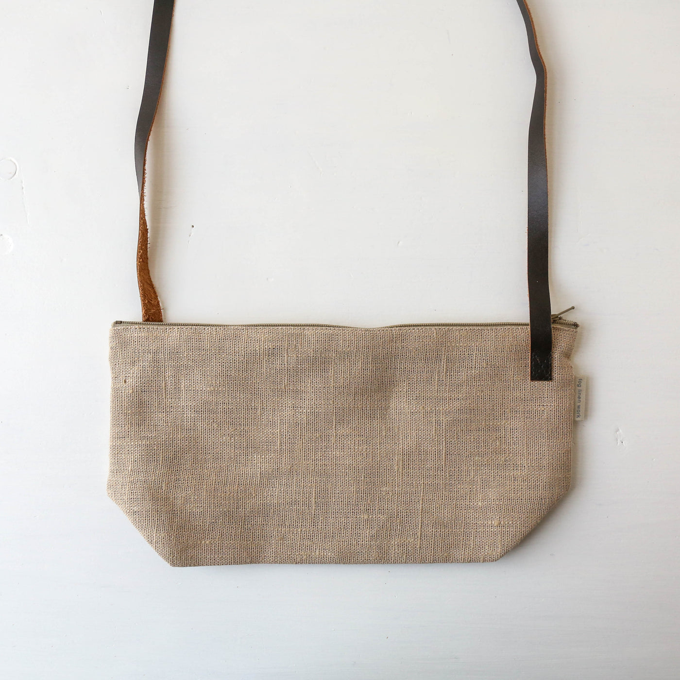 Small Linen Cross Body Bag with Leather Handle