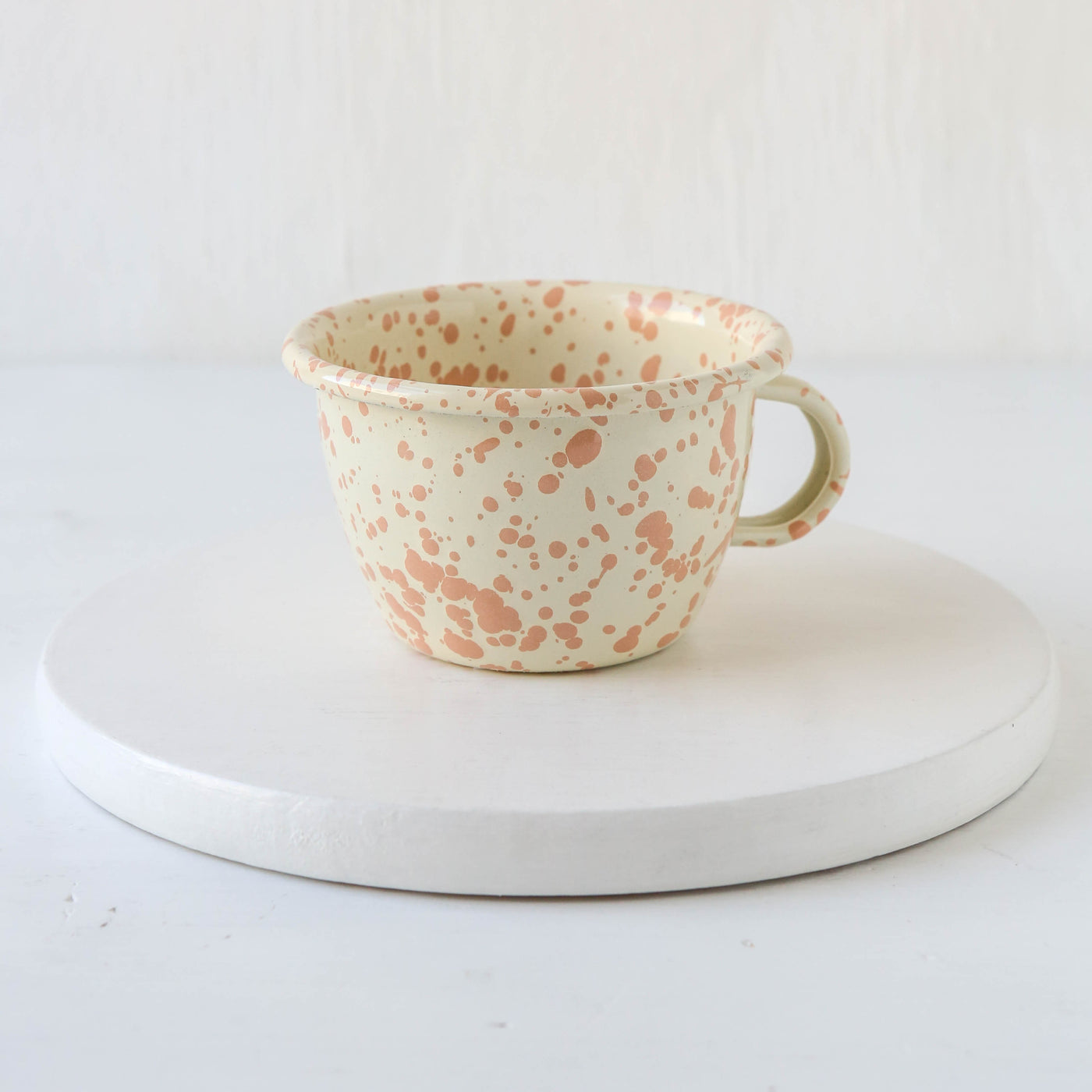 Splatterware Enamel Tea or Hot Chocolate Cup - Peachy Pink