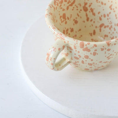 Splatterware Enamel Tea or Hot Chocolate Cup - Peachy Pink