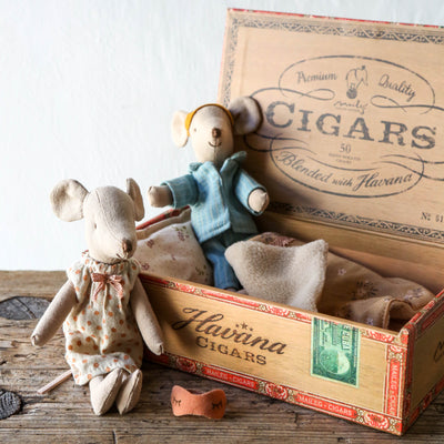 NEW Maileg Mum & Dad Mice in Cigarbox