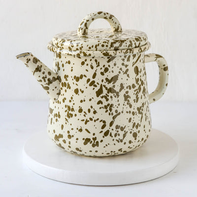 Splatterware Enamel Large Teapot - Olive Green