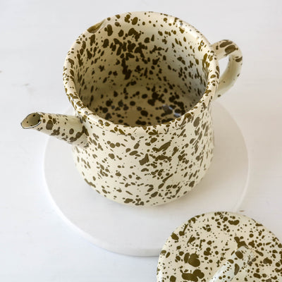 Splatterware Enamel Large Teapot - Olive Green