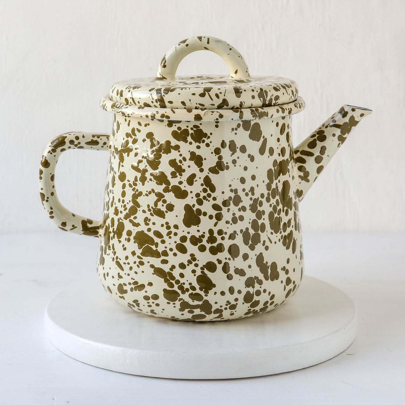 Splatterware Enamel Large Teapot - Olive Green