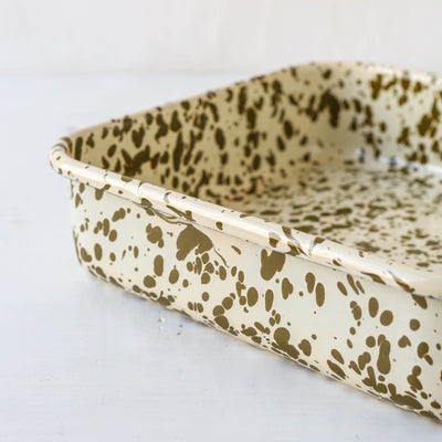 Splatterware Enamel Square Oven Pan - Olive Green