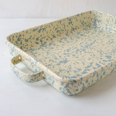 Splatterware Enamel Oven Pan with Handles - Sky Blue