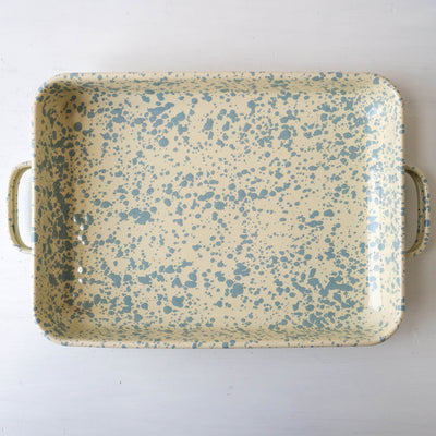 Splatterware Enamel Oven Pan with Handles - Sky Blue