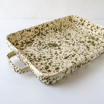 Splatterware Enamel Oven Pan with Handles - Olive Green