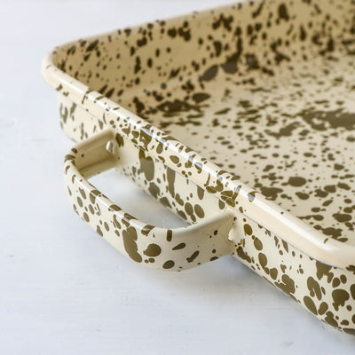 Splatterware Enamel Oven Pan with Handles - Olive Green