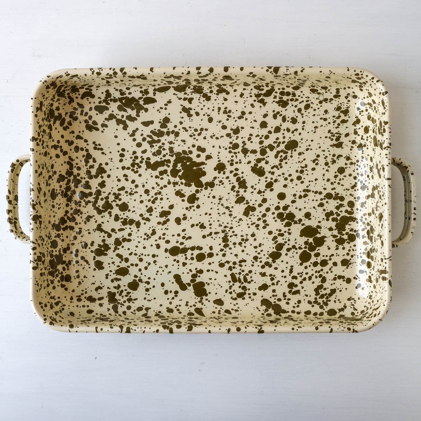 Splatterware Enamel Oven Pan with Handles - Olive Green