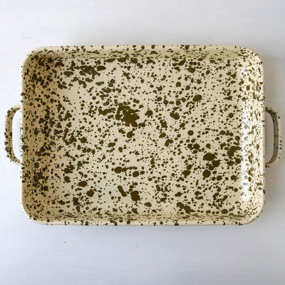 Splatterware Enamel Oven Pan with Handles - Olive Green