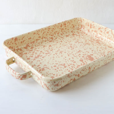 Splatterware Enamel Oven Pan with Handles - Peachy Pink