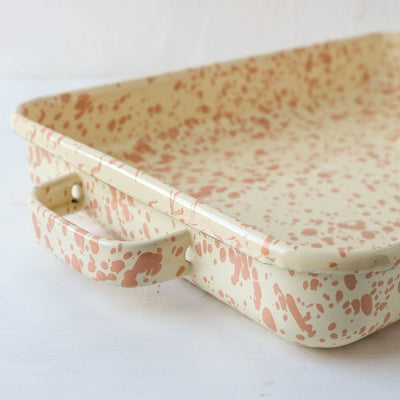 Splatterware Enamel Oven Pan with Handles - Peachy Pink