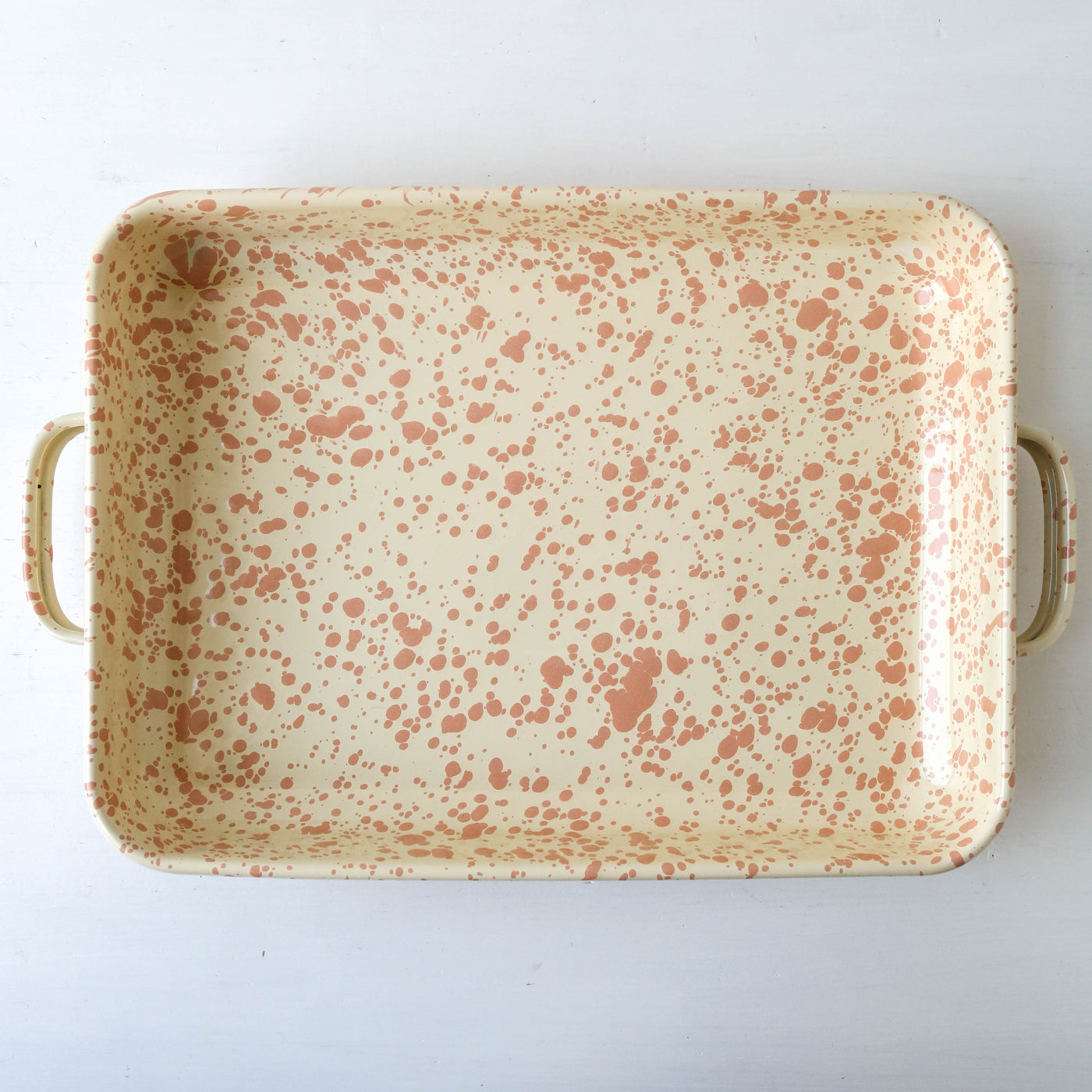 Splatterware Enamel Oven Pan with Handles - Peachy Pink