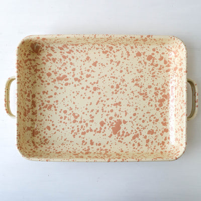 Splatterware Enamel Oven Pan with Handles - Peachy Pink