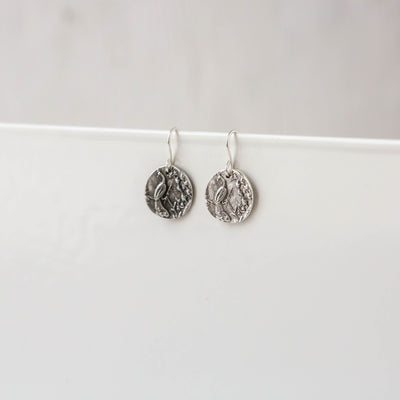 Silver Button Charm Earrings - Peacock