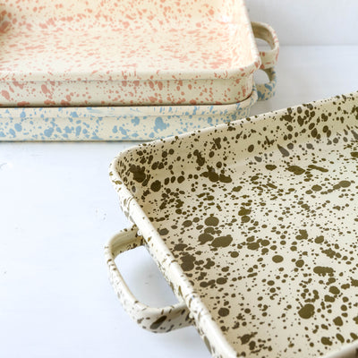 Splatterware Enamel Oven Pan with Handles - Olive Green