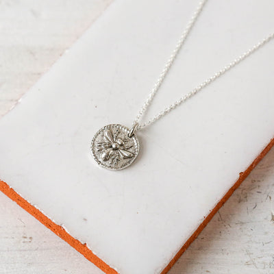 Silver Button Charm Necklace - Bee
