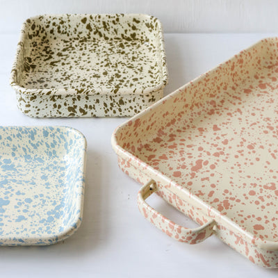 Splatterware Enamel Oven Pan with Handles - Sky Blue