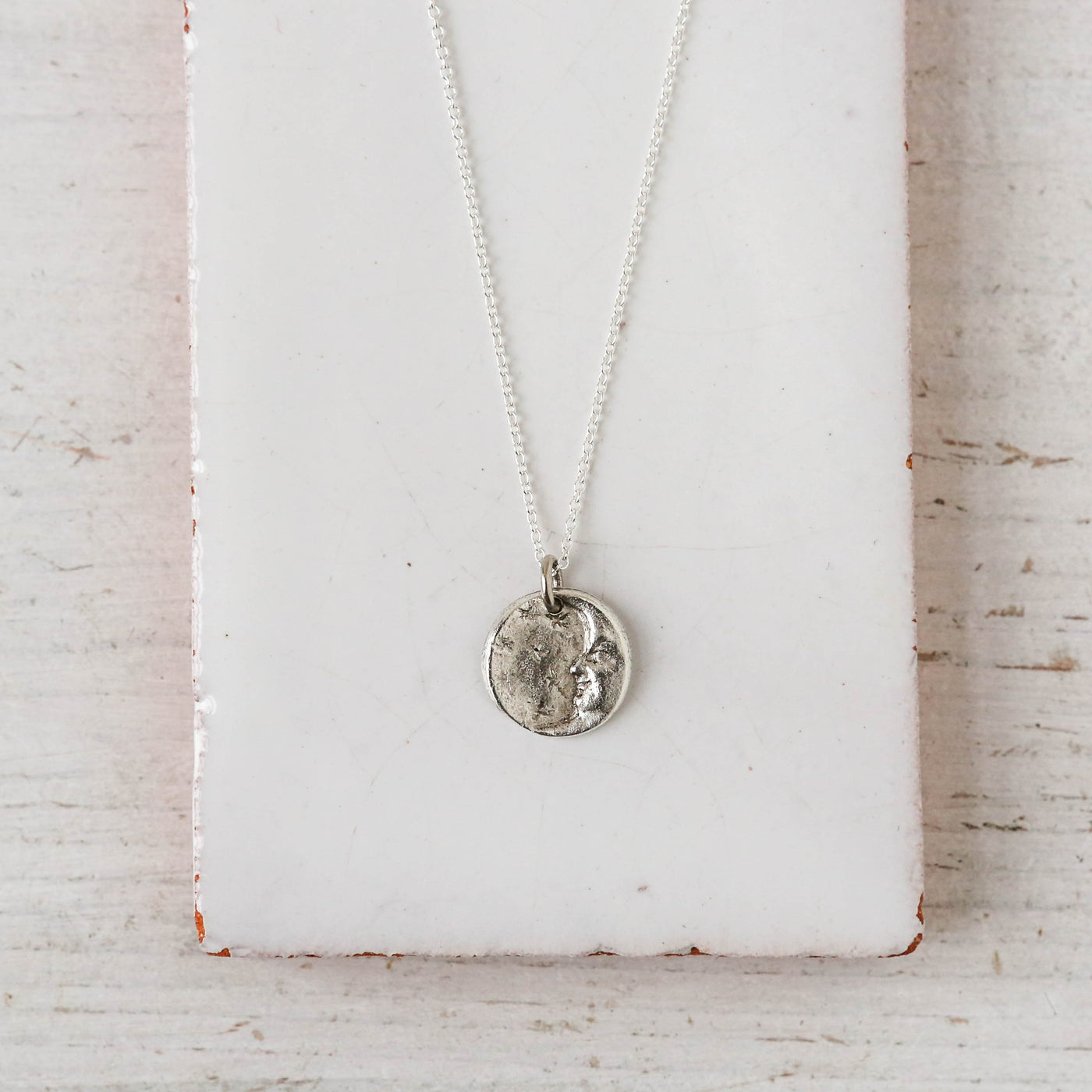 Silver Button Charm Necklace - Moon & Stars