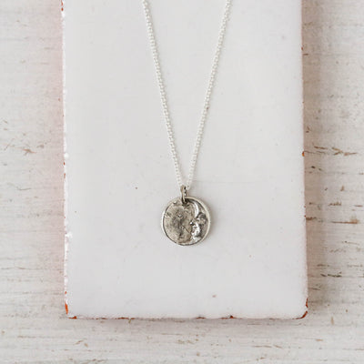 Silver Button Charm Necklace - Moon & Stars