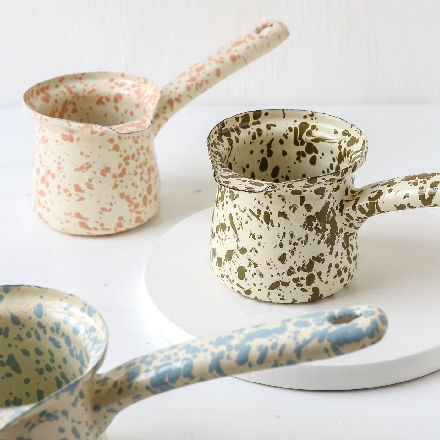 Splatterware Enamel Hot Chocolate Pot - Olive Green