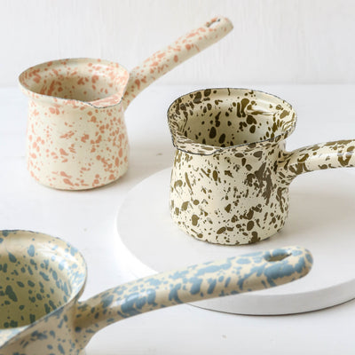 Splatterware Enamel Hot Chocolate Pot - Olive Green