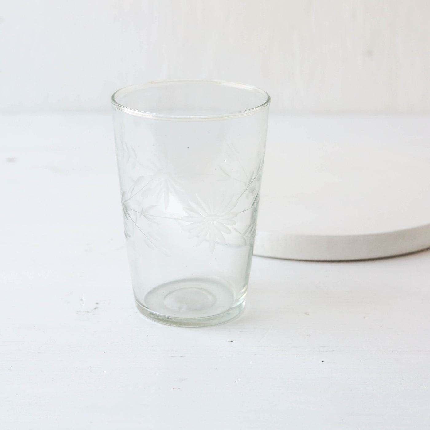 Etched Floral Drinking Glass