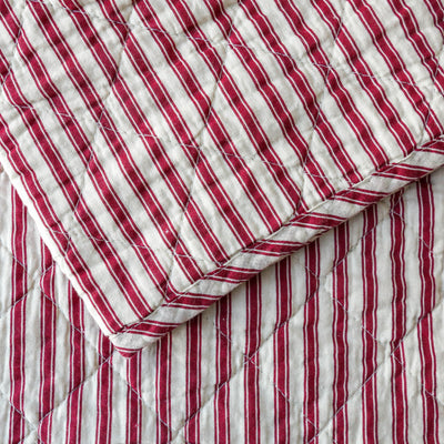 Red & Sand Ticking Stripe Cotton Quilt