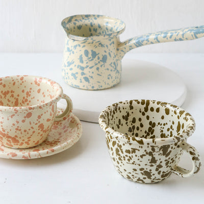 Splatterware Enamel Tea or Hot Chocolate Cup - Peachy Pink