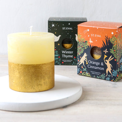 St. Eval Gold Dipped Festive Pillar Candle