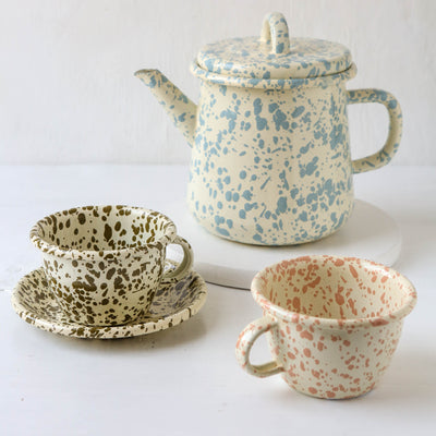 Splatterware Enamel Tea or Hot Chocolate Cup - Olive Green
