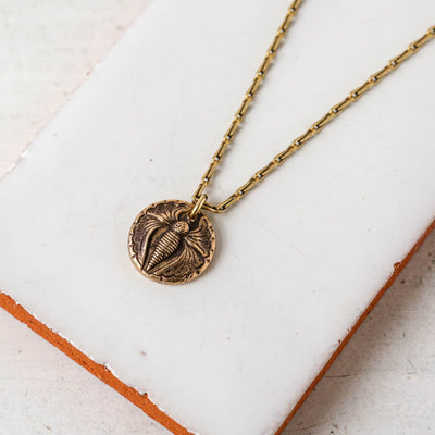 Bronze Heirloom Button Charm Necklace - Moth