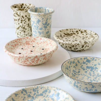 Splatterware Two Part Soap Dish - Olive Green