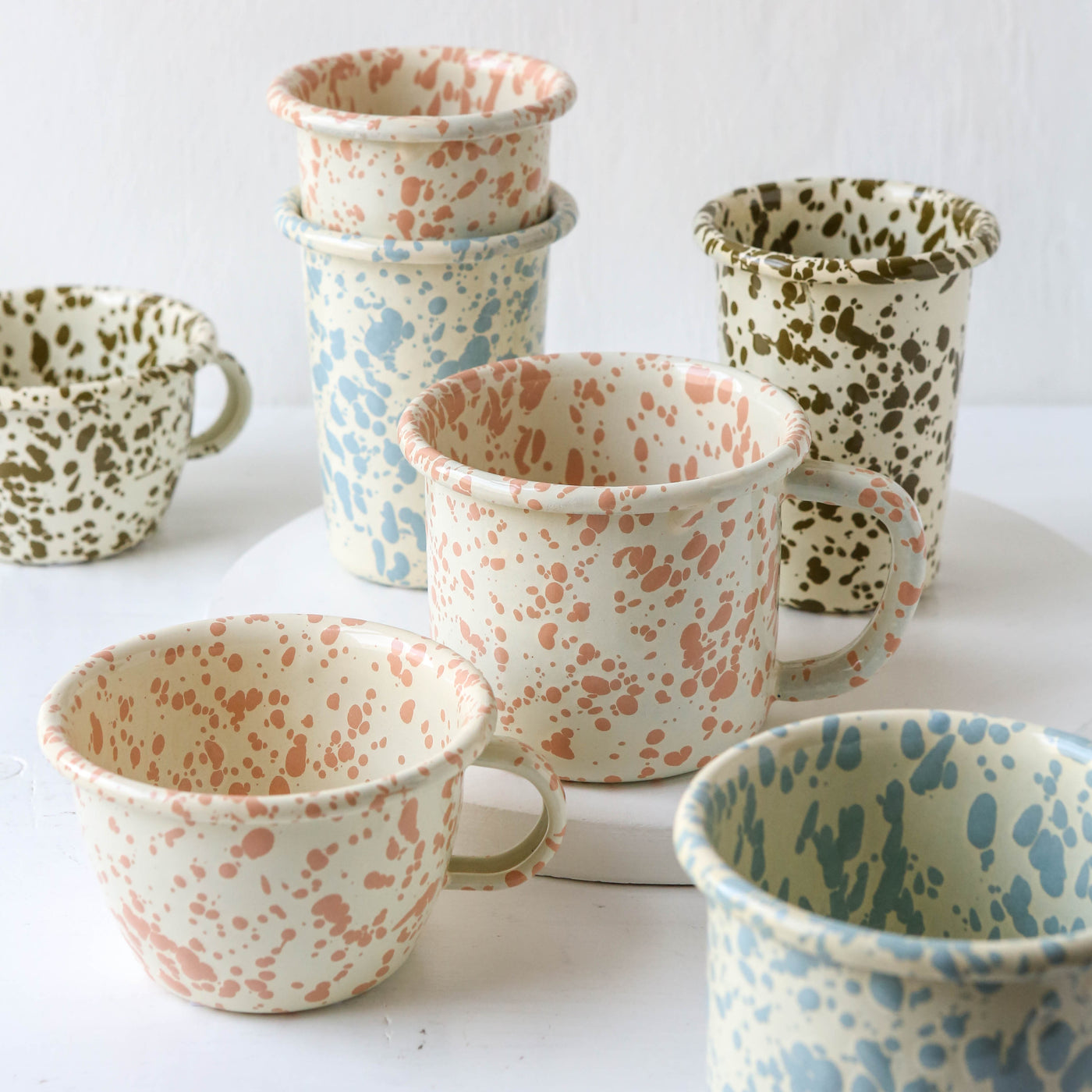 Splatterware Enamel Tea or Hot Chocolate Cup - Sky Blue