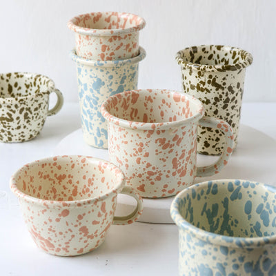 Splatterware Enamel Tea or Hot Chocolate Cup - Sky Blue