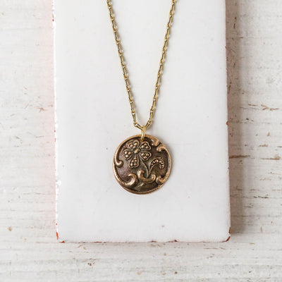 Bronze Heirloom Button Charm Necklace - Deco Daisy
