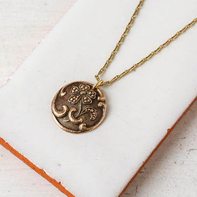 Bronze Heirloom Button Charm Necklace - Deco Daisy