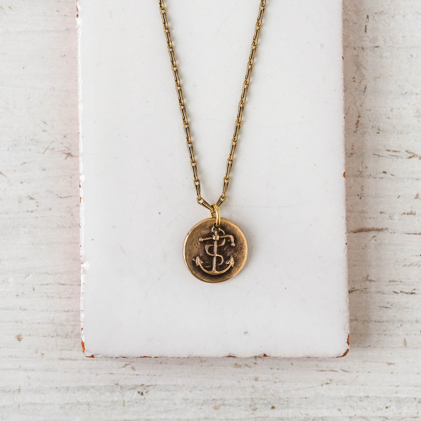 Bronze Heirloom Button Charm Necklace - Anchor