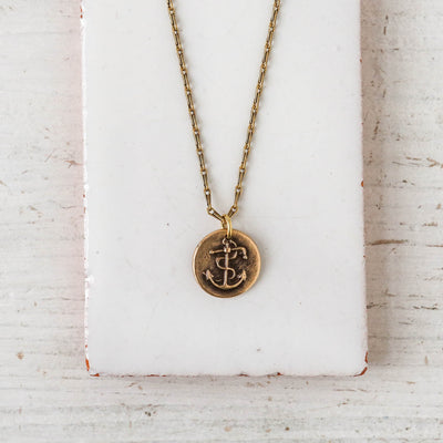 Bronze Heirloom Button Charm Necklace - Anchor