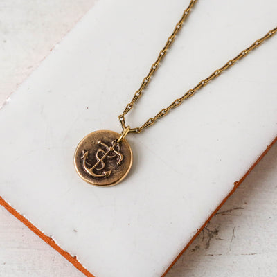 Bronze Heirloom Button Charm Necklace - Anchor