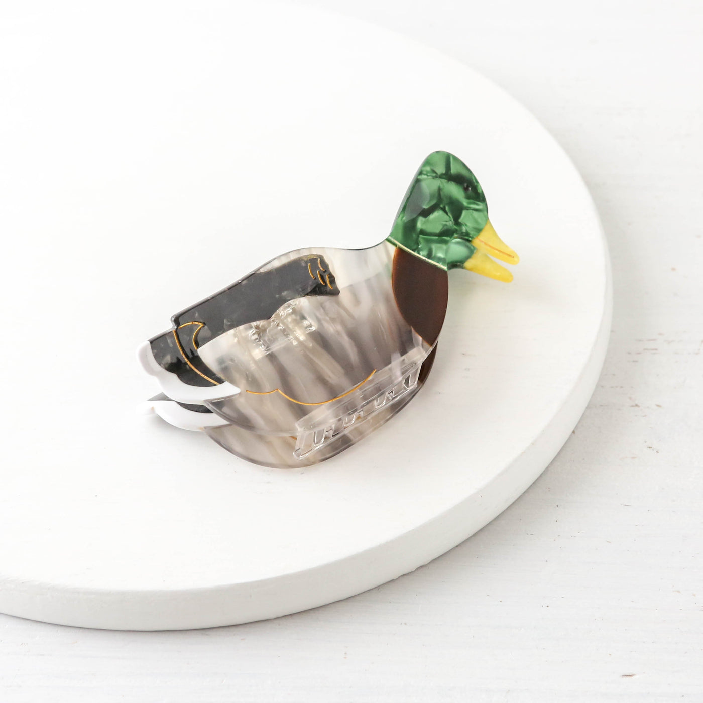 Hand Painted Cellulose Hair Claw - Mallard Duck