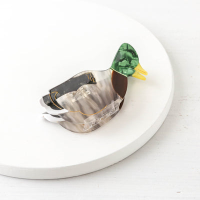 Hand Painted Cellulose Hair Claw - Mallard Duck
