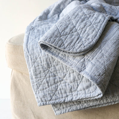 Blue & White Ticking Stripe Cotton Quilt