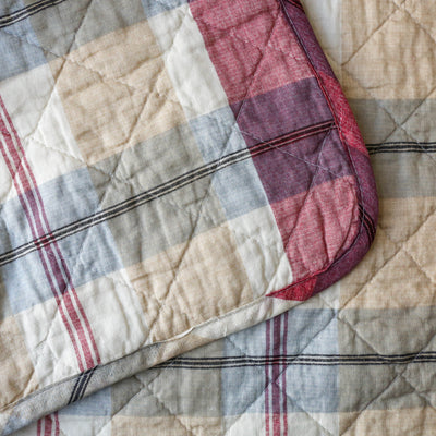 Red, Blue & Beige Plaid Cotton Quilt