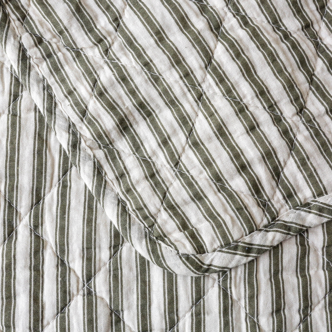 Olive & Sand Ticking Stripe Cotton Quilt