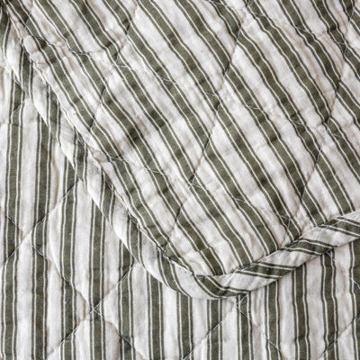 Olive & Sand Ticking Stripe Cotton Quilt