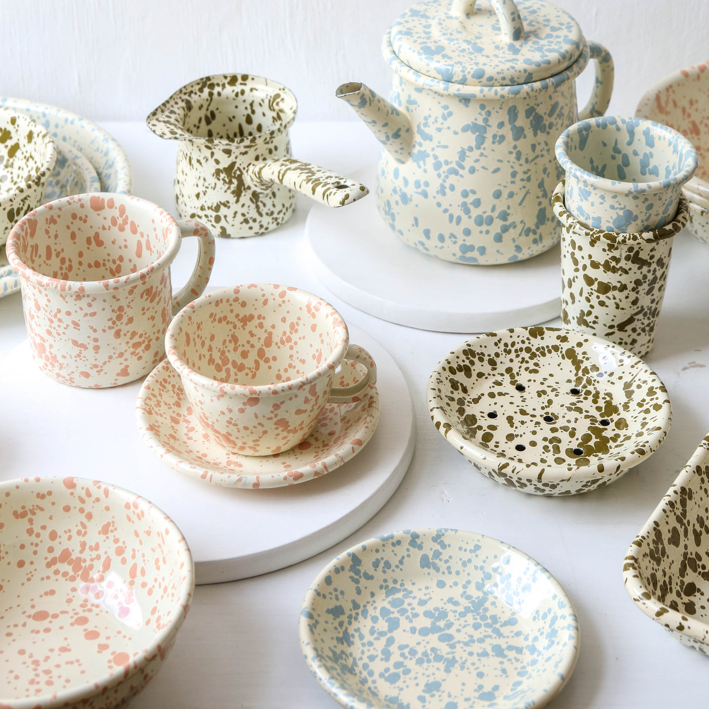 Splatterware Enamel Cereal Bowl - Olive Green