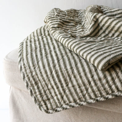 Olive & Sand Ticking Stripe Cotton Quilt